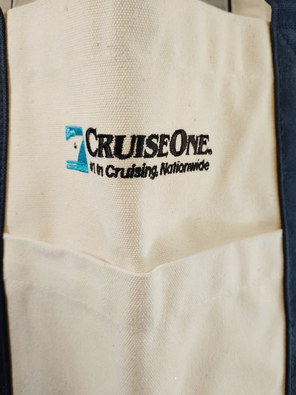 Cruise One Large Canvas Shoulder Tote in Cream and Navy